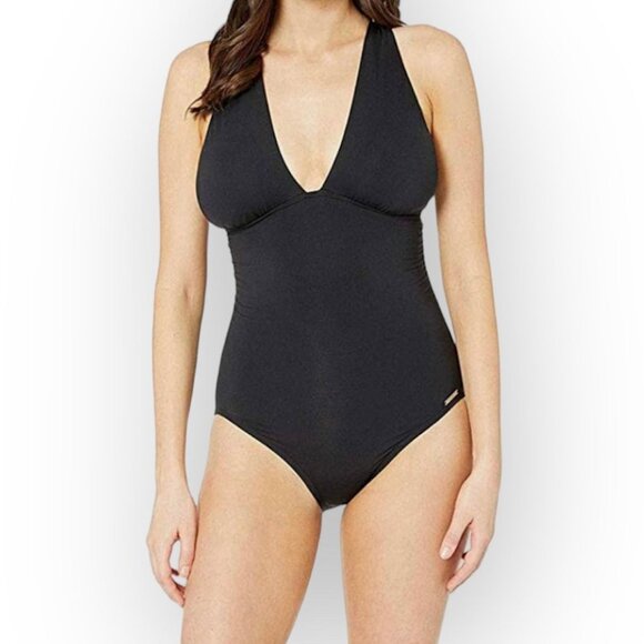 MICHAEL By MICHAEL KORS Convertible High Neck Ruched One-Piece Swimsuit - Picture 1 of 10